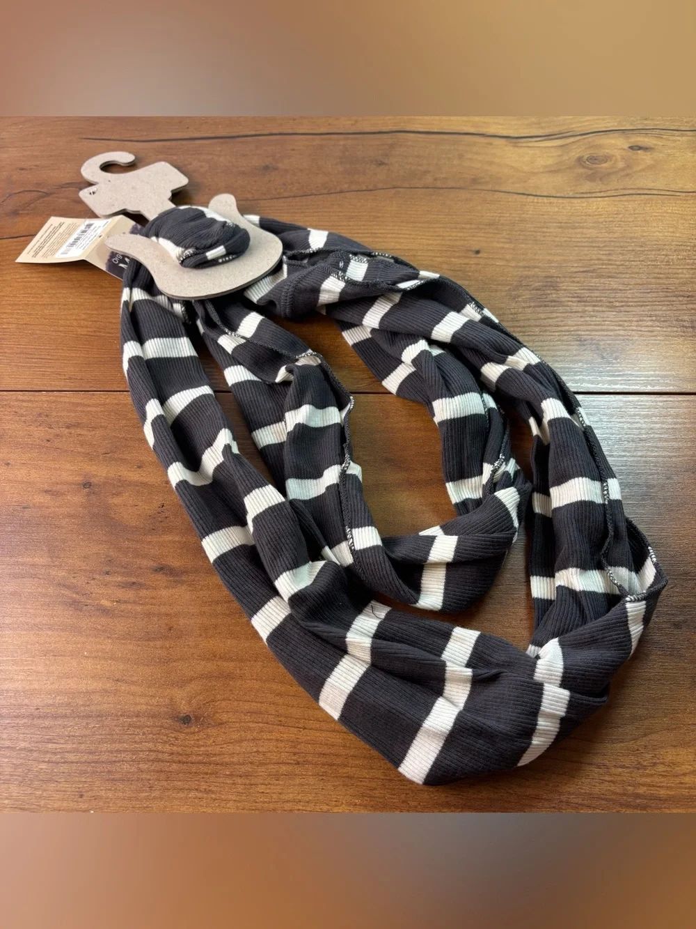 100% Organic Cotton Infinity Scarf, Stripe Quarry Grey NEW